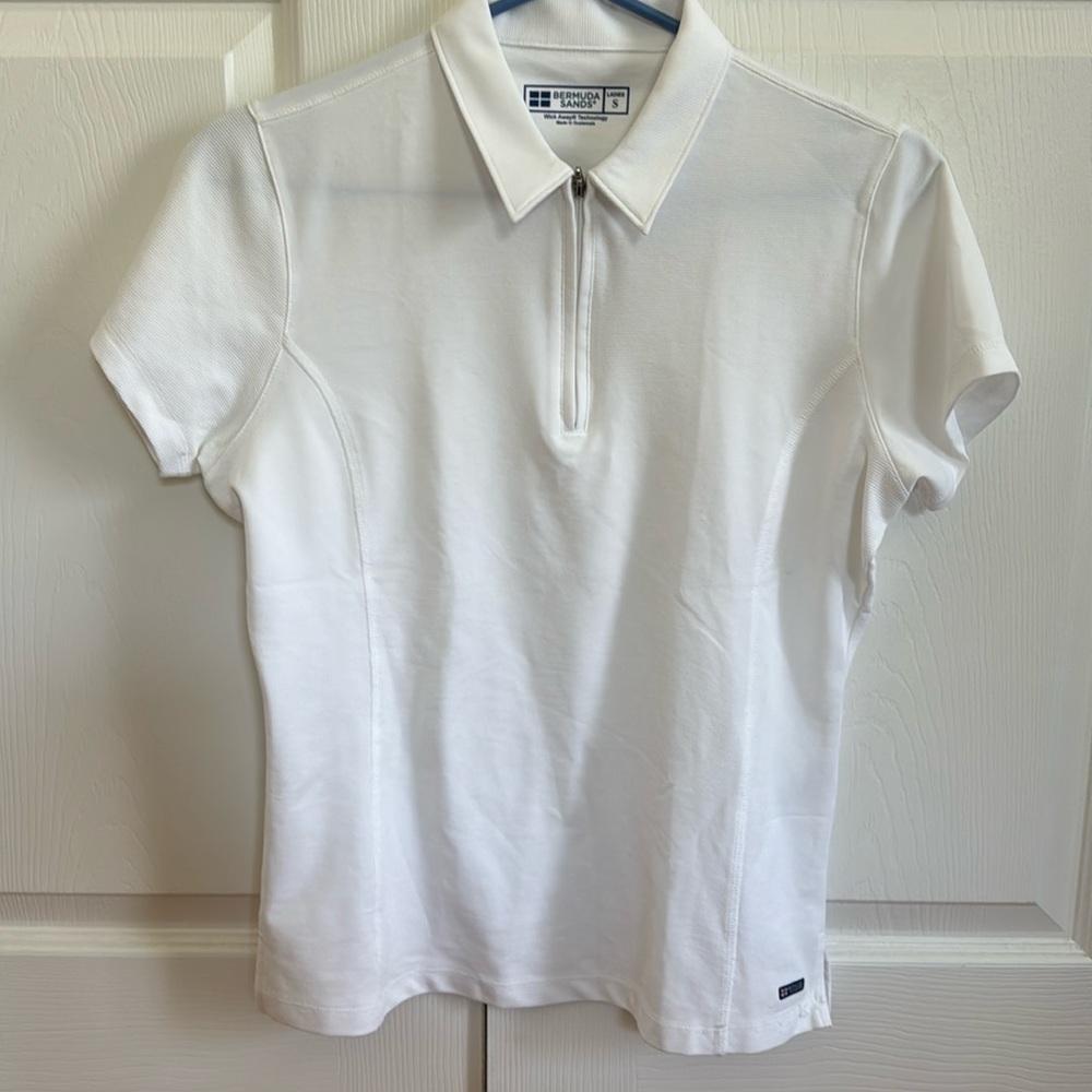 White Active Half Zip Women Top Short Sleeve Golf Shirt Bermuda Sands Size Small